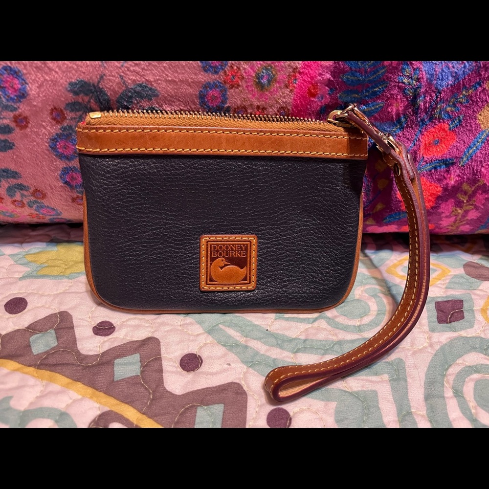 Dooney and Bourke navy pebble leather wristlet